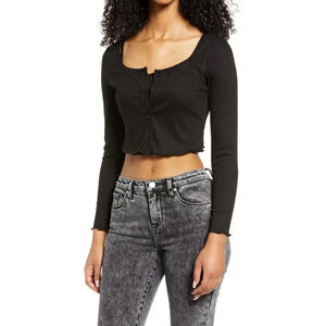 BP Nordstrom Black Ribbed Long Sleeve Cropped Button Front Cardigan‎ Top